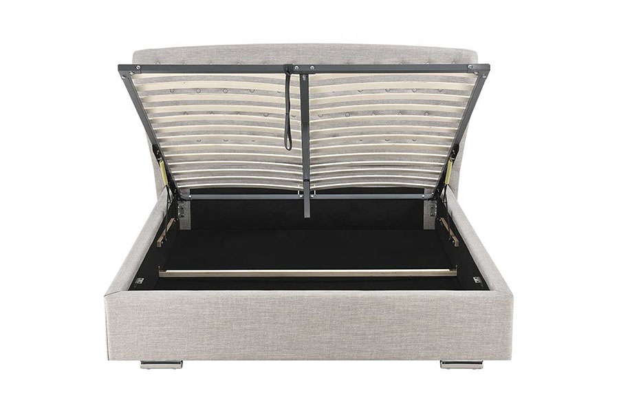 1292G Giường bọc nệm chân gỗ bằng vải lanh màu xám Wingback Châu Âu