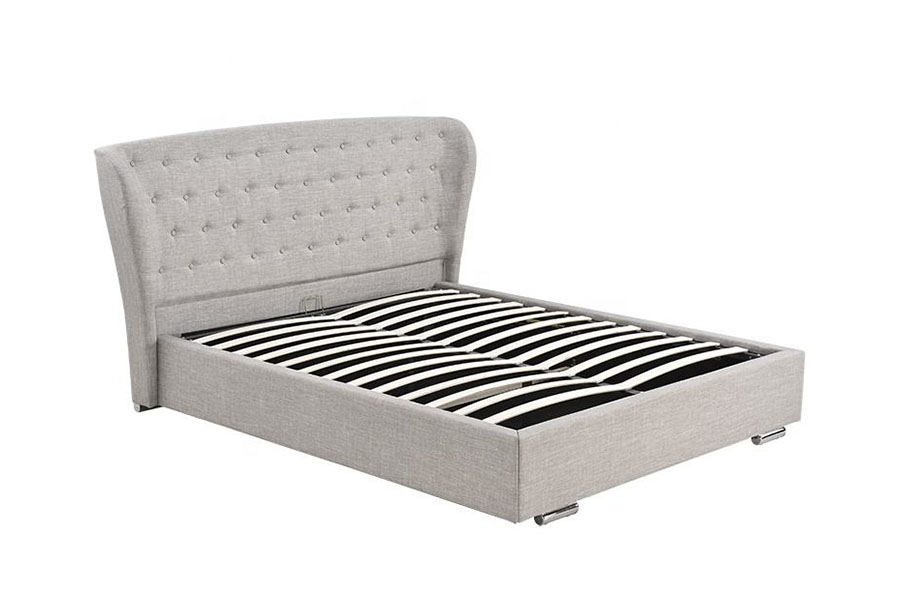 1292G Giường bọc nệm chân gỗ bằng vải lanh màu xám Wingback Châu Âu