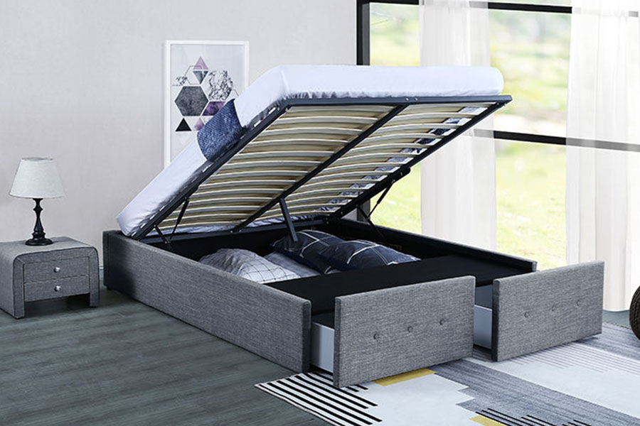 1326DG Gas-Lift Panel-Style Fabric Queen Storage Drawer Khung giường bọc nệm
