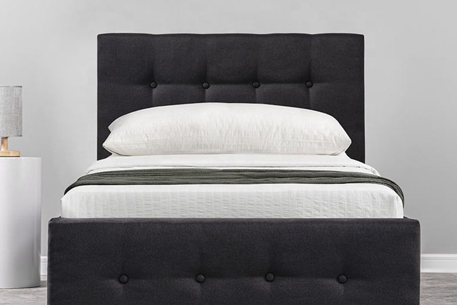 1286G Khung giường lưu trữ Ottoman bọc nệm đơn bằng gỗ nguyên khối có nút chần