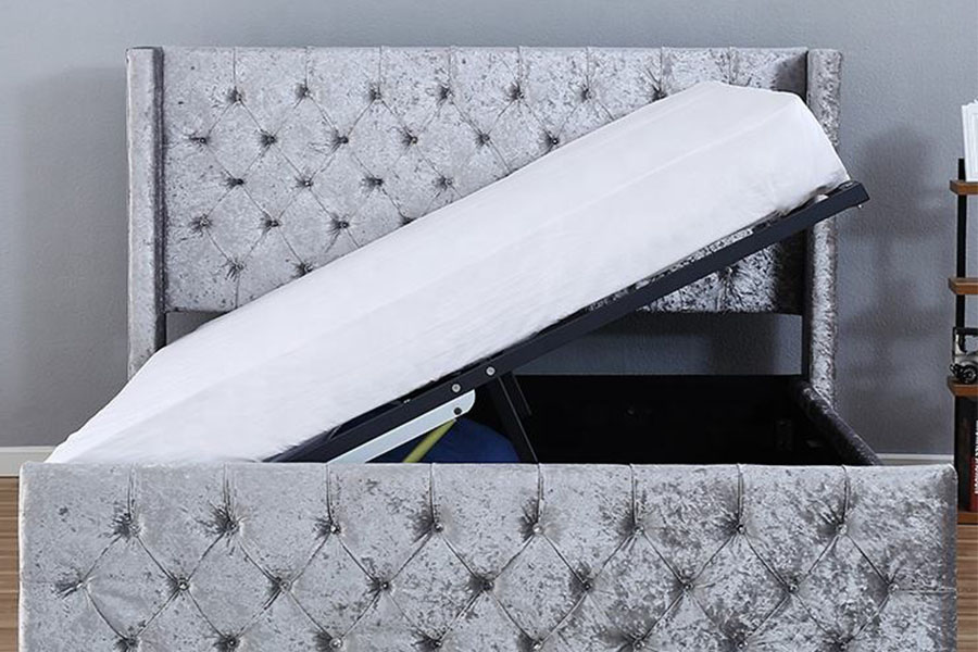 1286G Khung giường lưu trữ Ottoman bọc nệm đơn bằng gỗ nguyên khối có nút chần