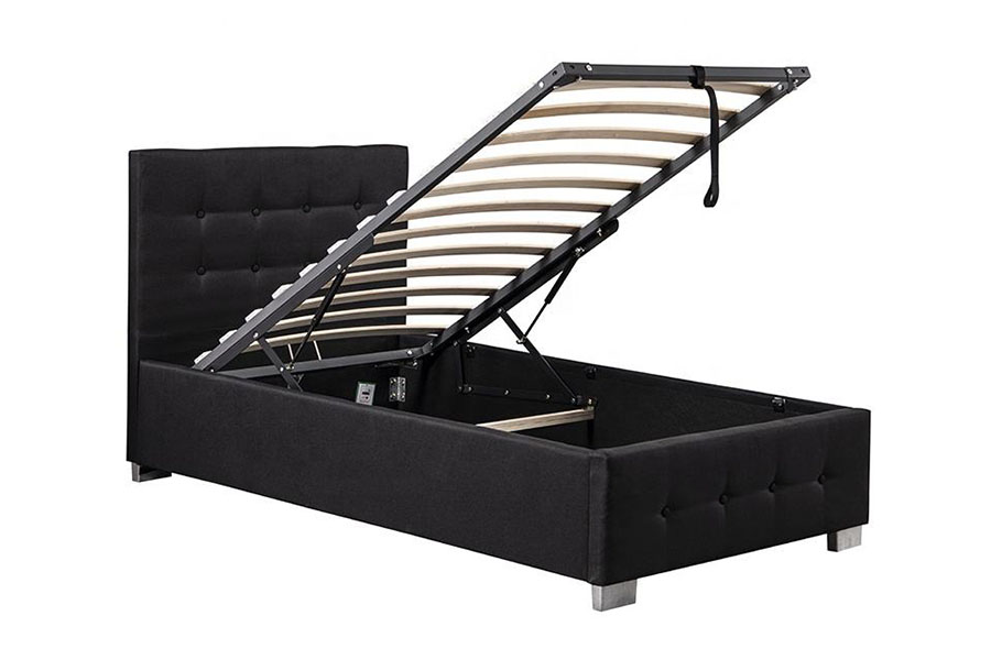 1286G Khung giường lưu trữ Ottoman bọc nệm đơn bằng gỗ nguyên khối có nút chần