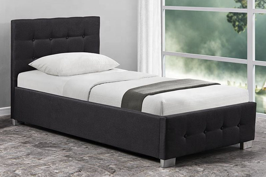 1286G Khung giường lưu trữ Ottoman bọc nệm đơn bằng gỗ nguyên khối có nút chần