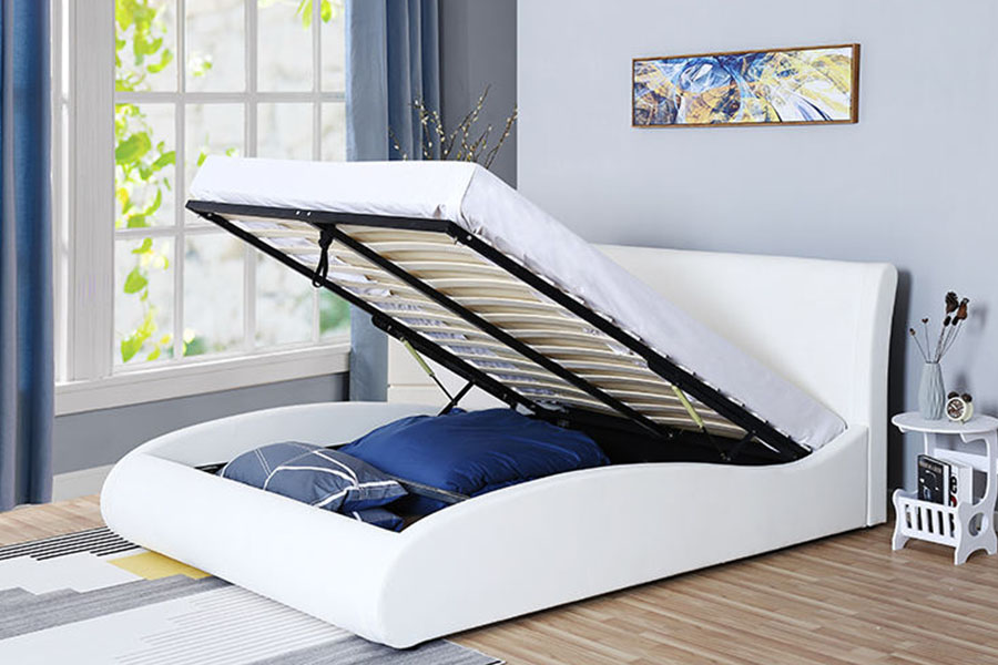 Khung giường lưu trữ phòng ngủ nâng khí bằng da giả đầu giường mềm 1280G