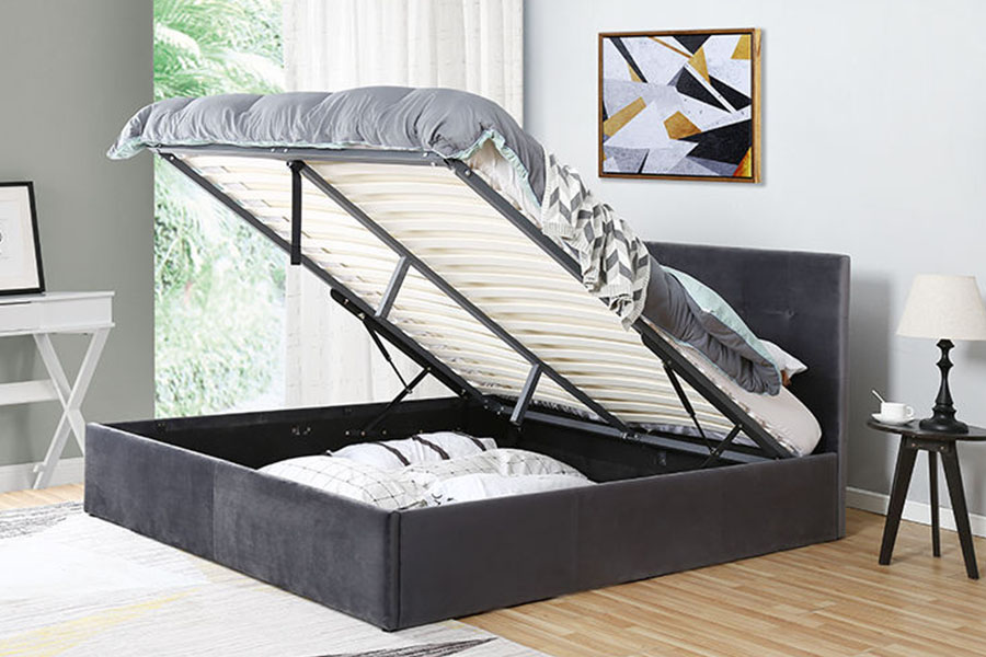 1274G Khung giường lưu trữ bằng da tiết kiệm không gian bằng da chần sợi thủy lực