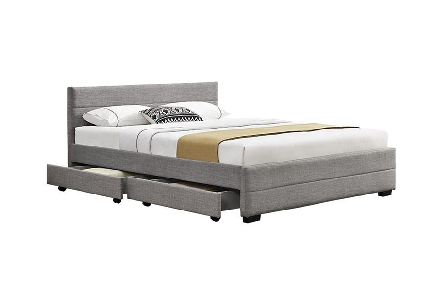 Khung giường lưu trữ bốn ngăn kéo bằng gỗ mềm màu xám nhạt 1263D
