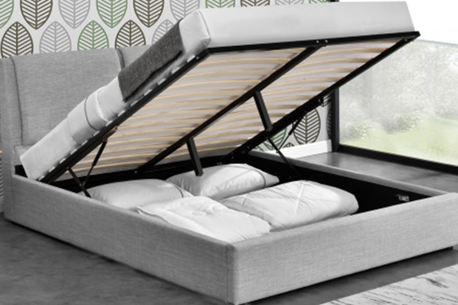 1256G Luxury Linen Ottoman Gas Lift Storage Khung giường bọc nệm