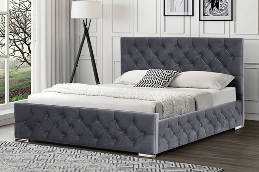 1253G Khung giường lưu trữ thủy lực chân Chrome bằng vải màu xám kim cương
