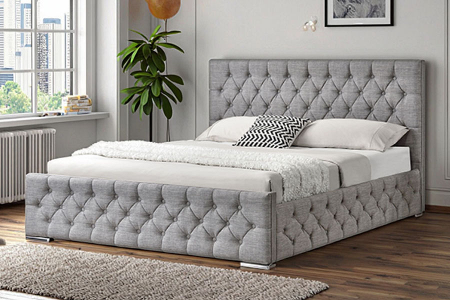 1253G Khung giường lưu trữ thủy lực chân Chrome bằng vải màu xám kim cương
