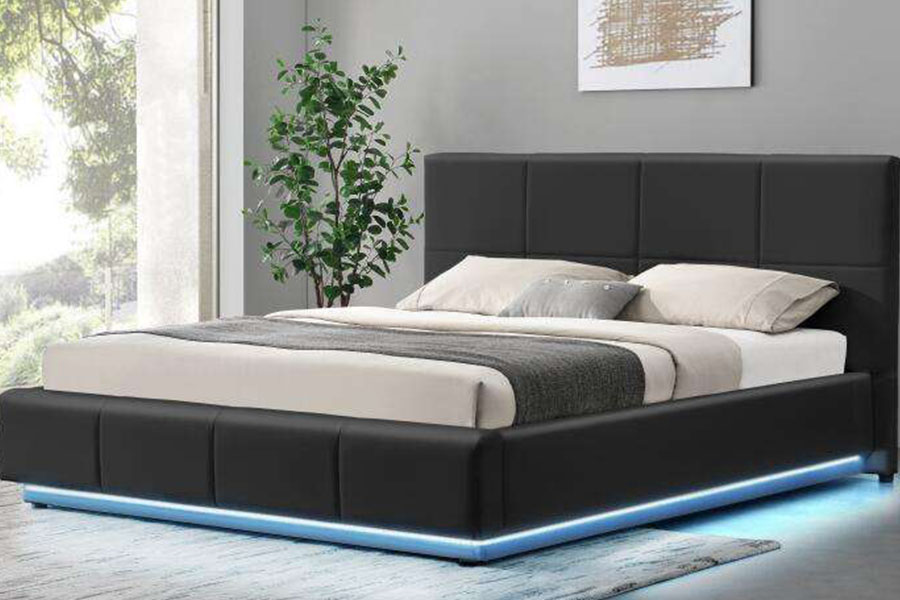 1239-1G Khung giường bọc nệm đôi bằng đèn LED Ottoman giả da màu trắng